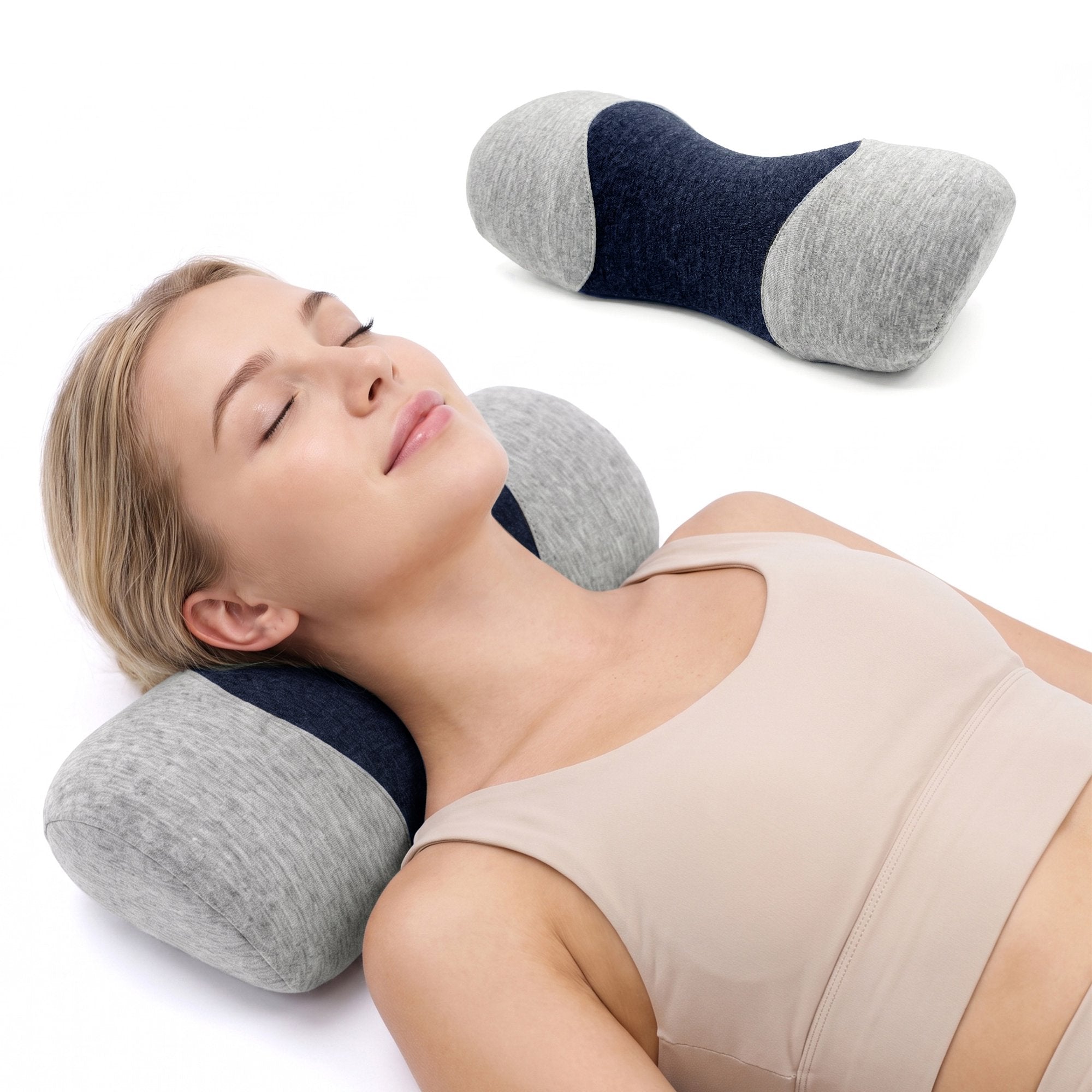 Nalqet Neck Pillow with Peanut-Shaped for Neck and Back Pressure Relief, Ideal for Side Back Stomach Sleepers, 12.6×5.1 inch, Blue-gray