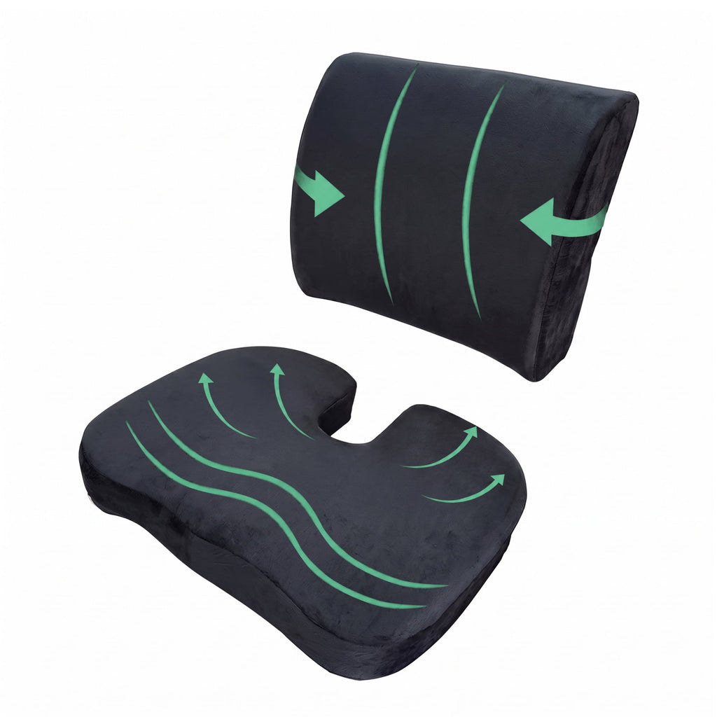 Nalqet Lumbar Support and Seat Cushion Combo for Office Chair – Alleviates Tailbone Pain, Sciatica, and Hemorrhoids with Back and Bottom Support, Black