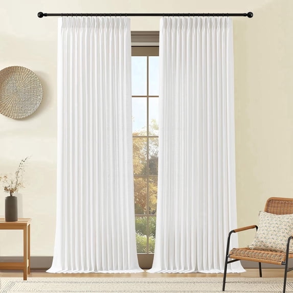 Nalqet Pinch Pleated Linen Curtains 2 Panels Set, Light Filtering Linen Blend Sheer Drapes Memory Trained Pleated Curtain Back Tab with Hooks Rings for Living Room Bedroom