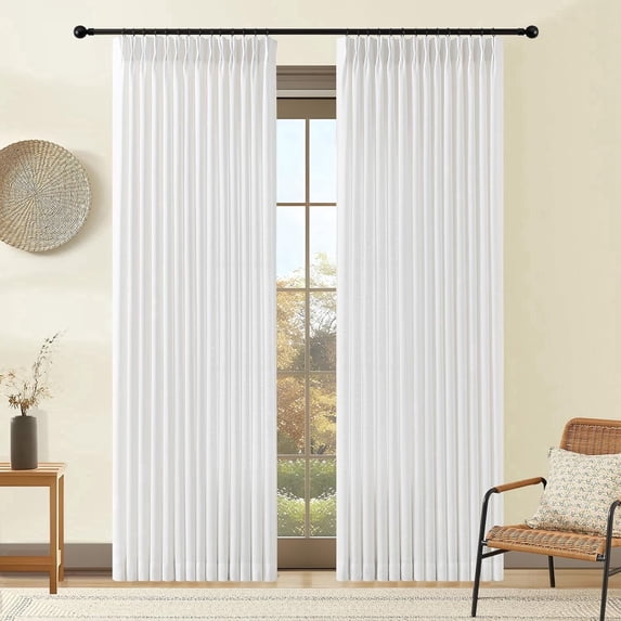 Nalqet Pinch Pleated Linen Curtains 2 Panels Set, Light Filtering Linen Blend Sheer Drapes Memory Trained Pleated Curtain Back Tab with Hooks Rings for Living Room Bedroom