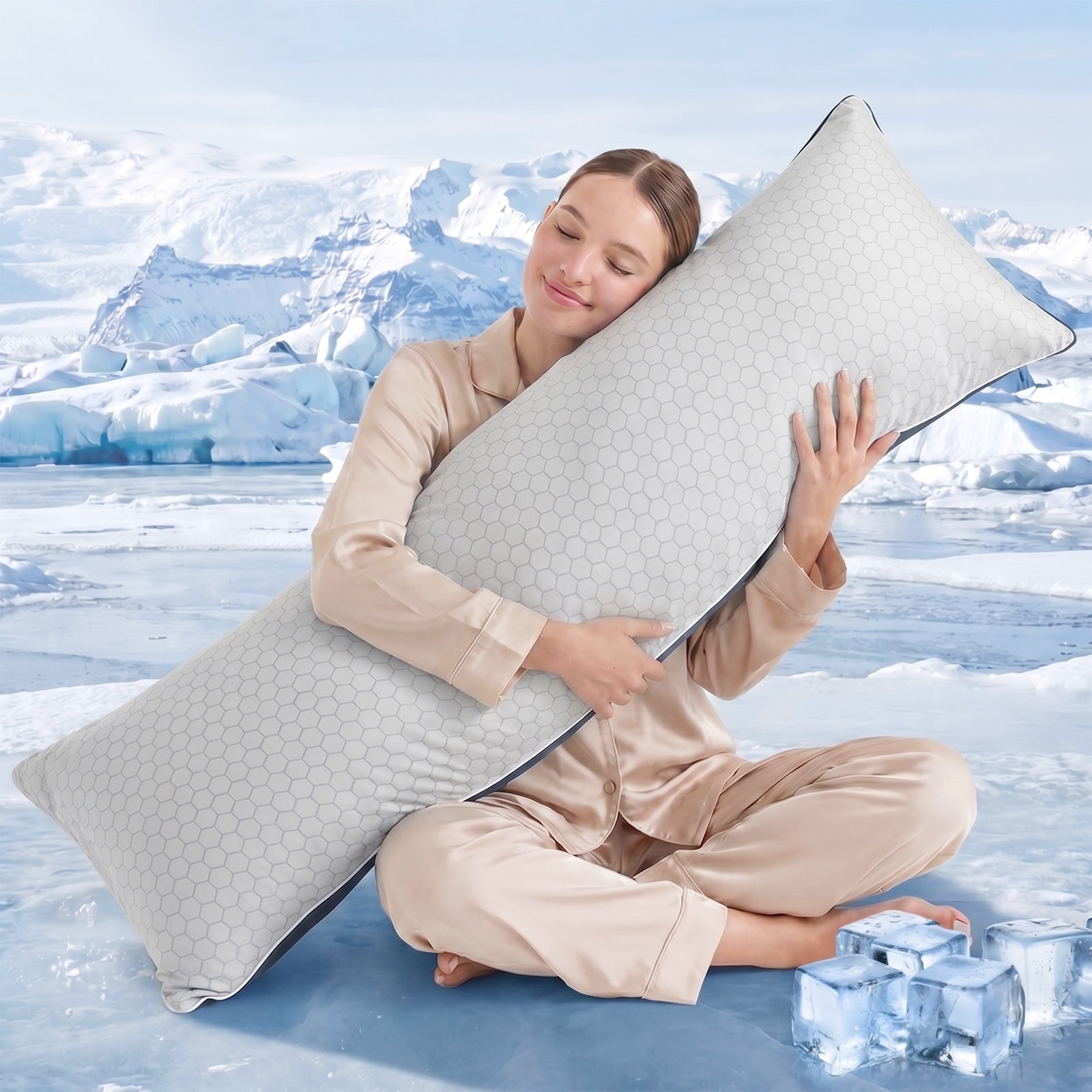 Nalqet 20x54 inch Soft Body Pillow with Shredded Memory Foam and Hexagonal Pattern, Enough Support for Side Sleepper