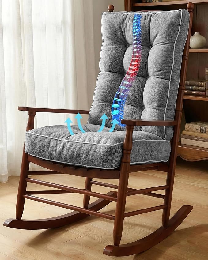 Nalqet Ultimate Comfort Rocking Chair Cushion Set - Luxurious Thick Memory Foam with Non-Slip Ties, Water-resistant Seat & Back Pillows for Indoor/Outdoor Rockers