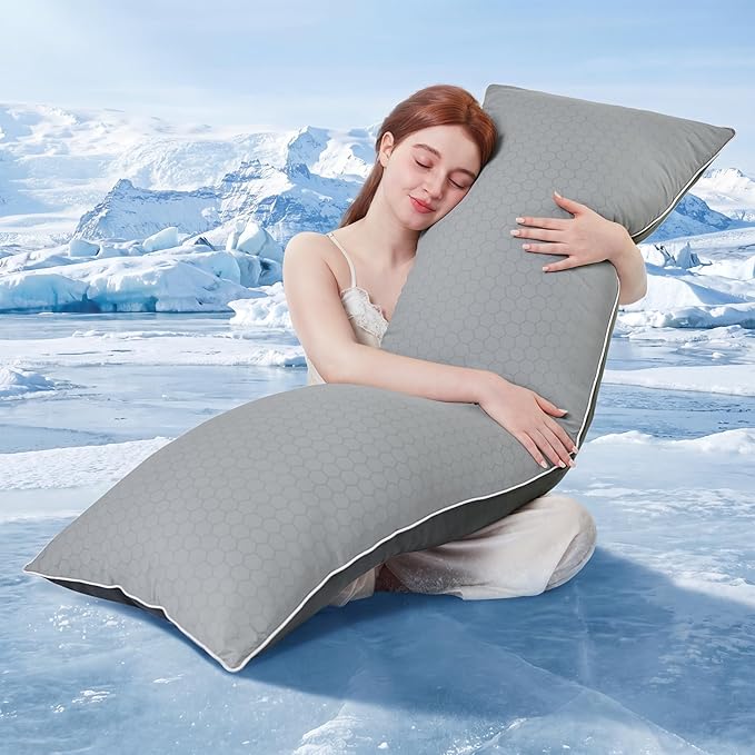 Nalqet 20x54 inch Soft Body Pillow with Shredded Memory Foam and Hexagonal Pattern, Enough Support for Side Sleepper