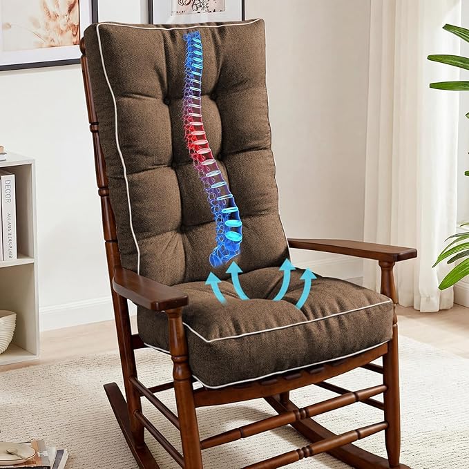 Nalqet Ultimate Comfort Rocking Chair Cushion Set - Luxurious Thick Memory Foam with Non-Slip Ties, Water-resistant Seat & Back Pillows for Indoor/Outdoor Rockers