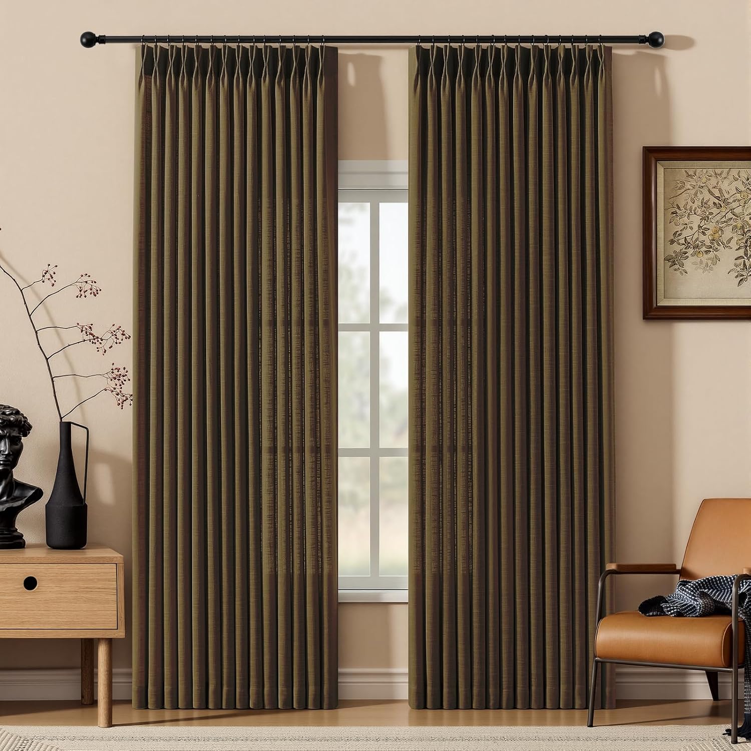 Nalqet 2 Panels Pinch Pleated Linen Curtains