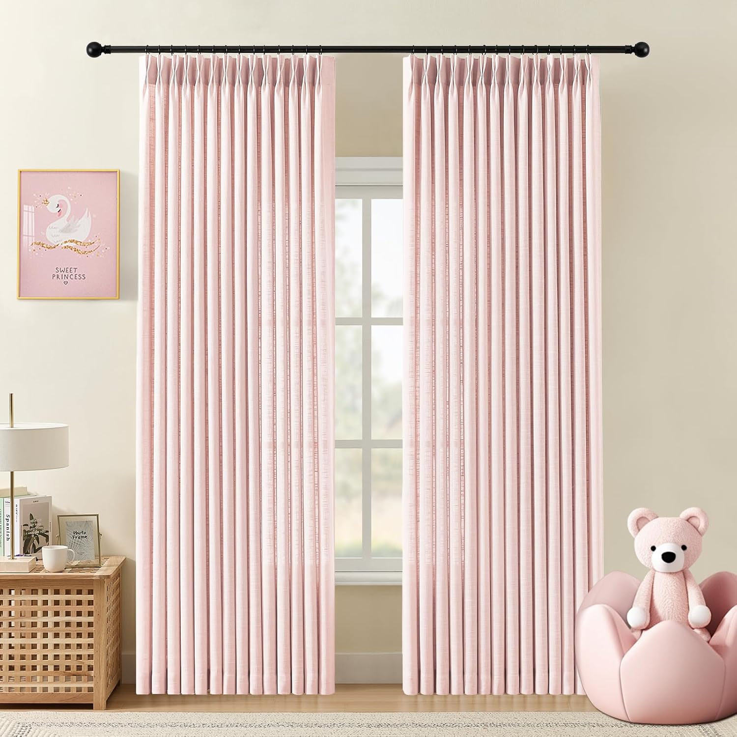Nalqet 2 Panels Pinch Pleated Linen Curtains
