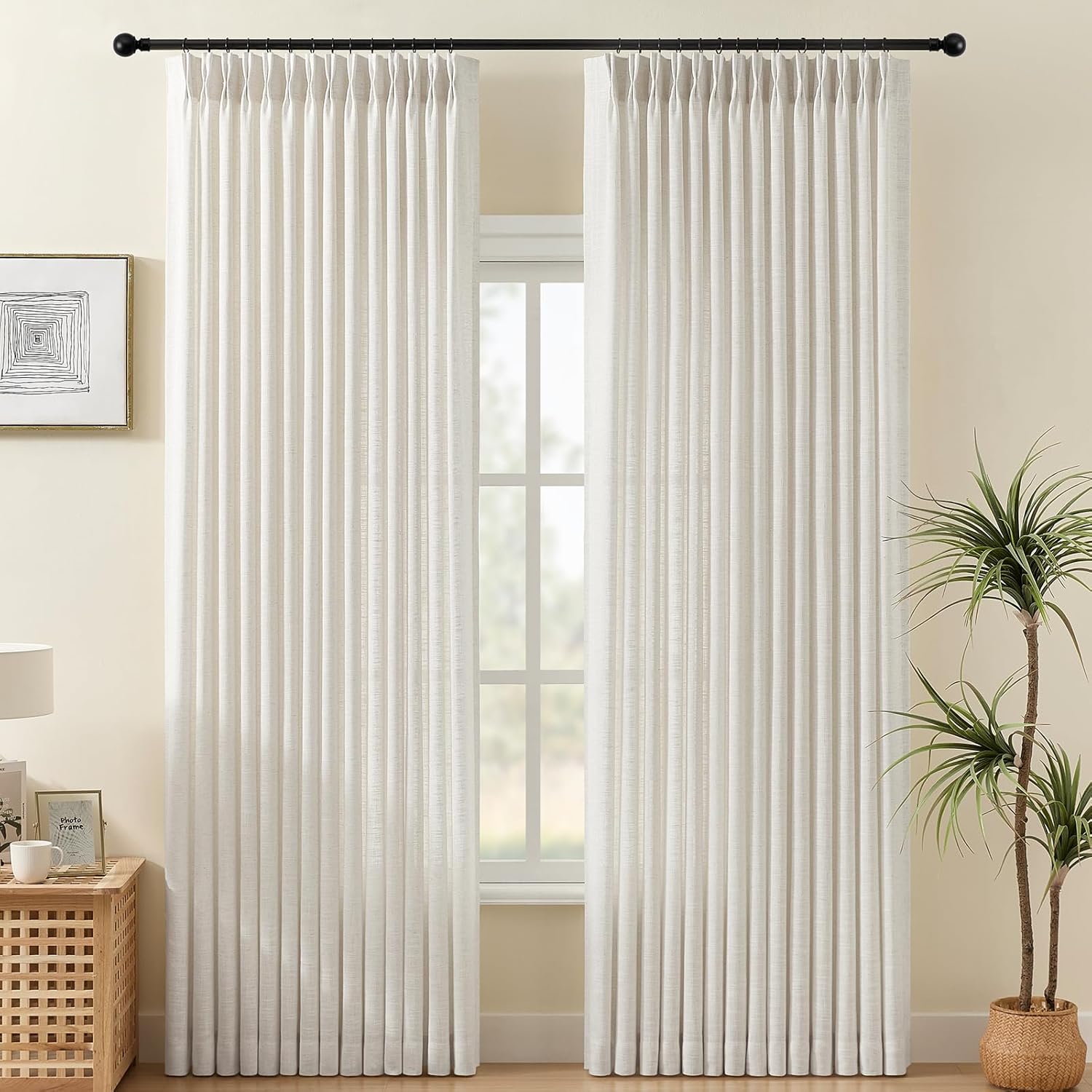 Nalqet 2 Panels Pinch Pleated Linen Curtains