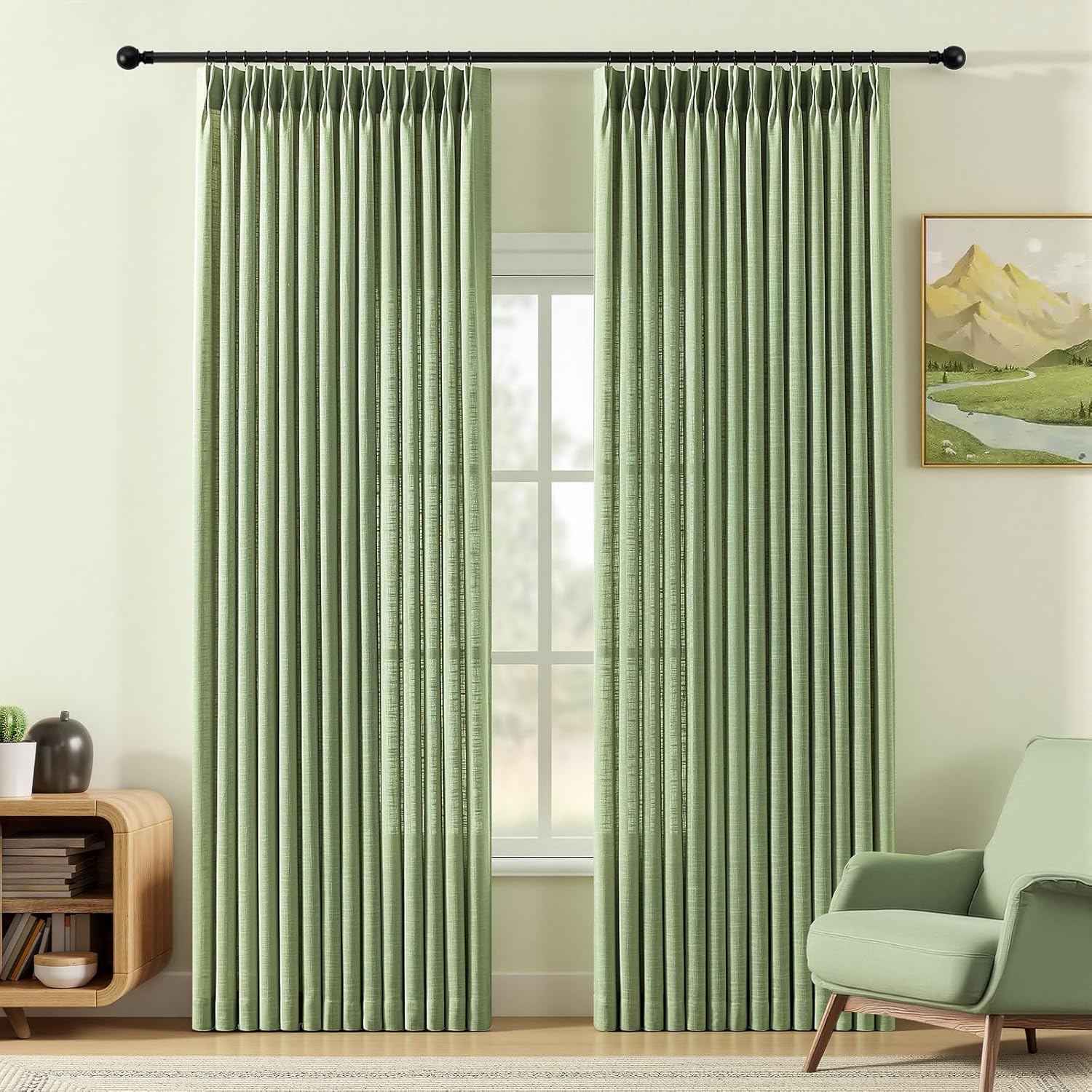 Nalqet 2 Panels Pinch Pleated Linen Curtains