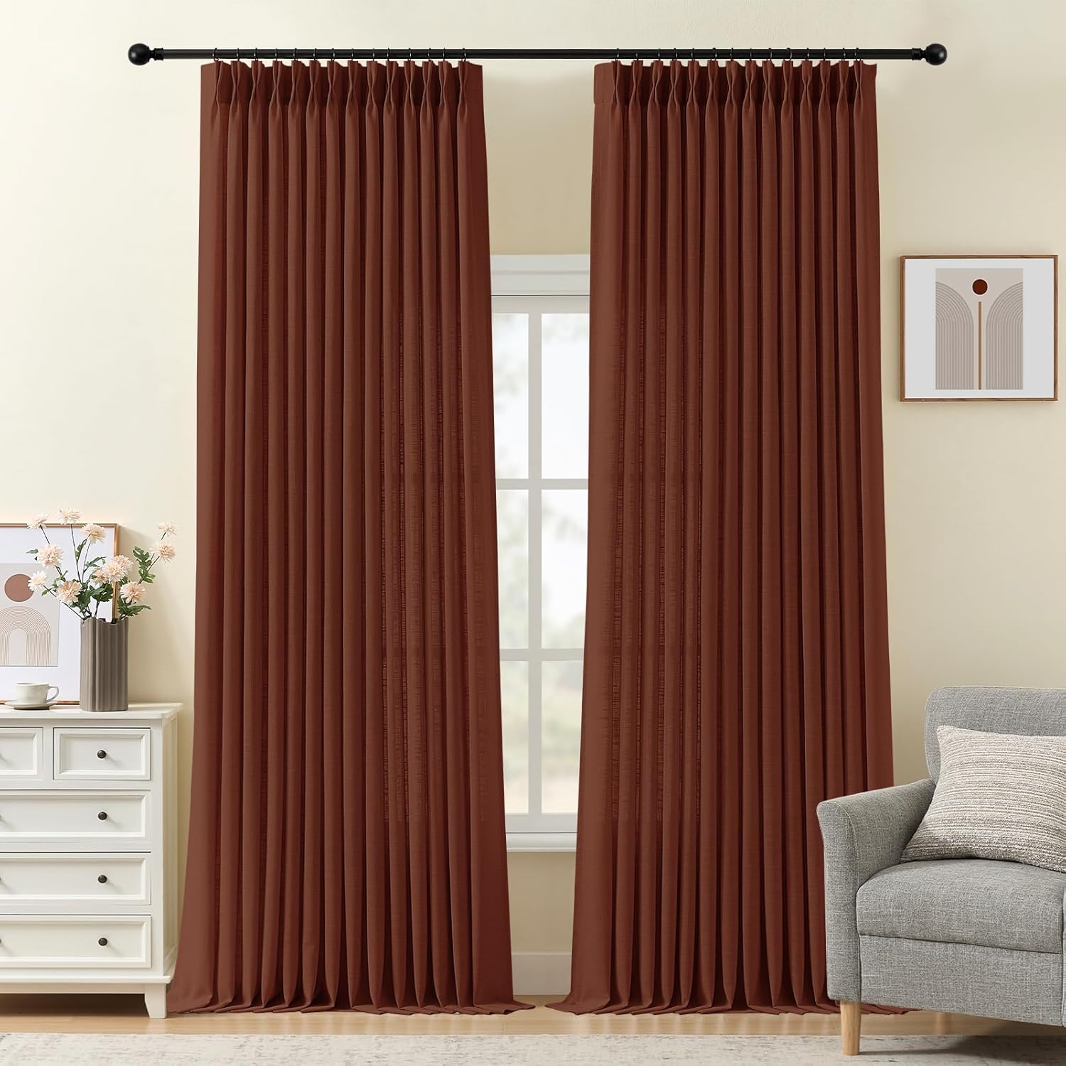 Nalqet 2 Panels Pinch Pleated Linen Curtains