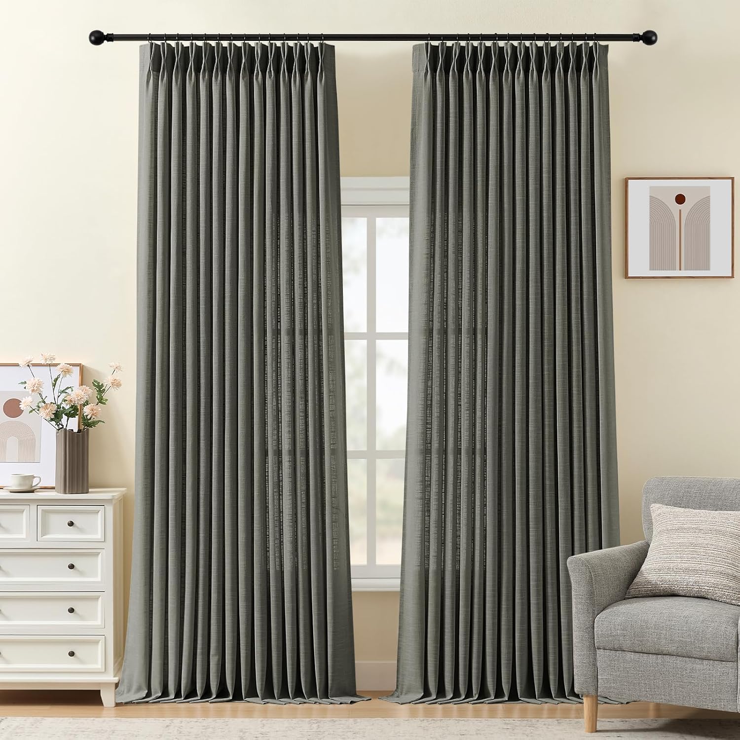 Nalqet 2 Panels Pinch Pleated Linen Curtains