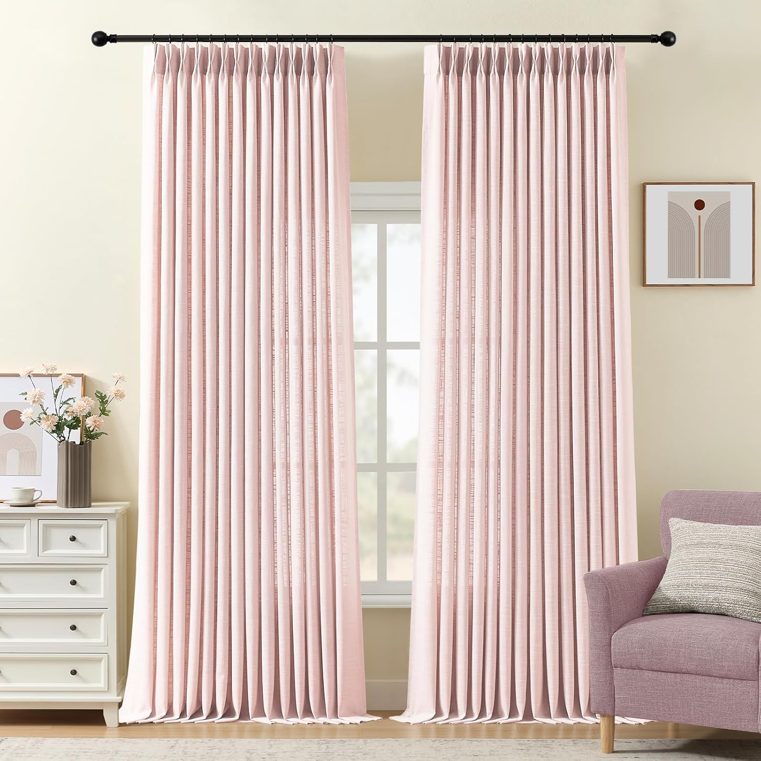 Nalqet 2 Panels Pinch Pleated Linen Curtains