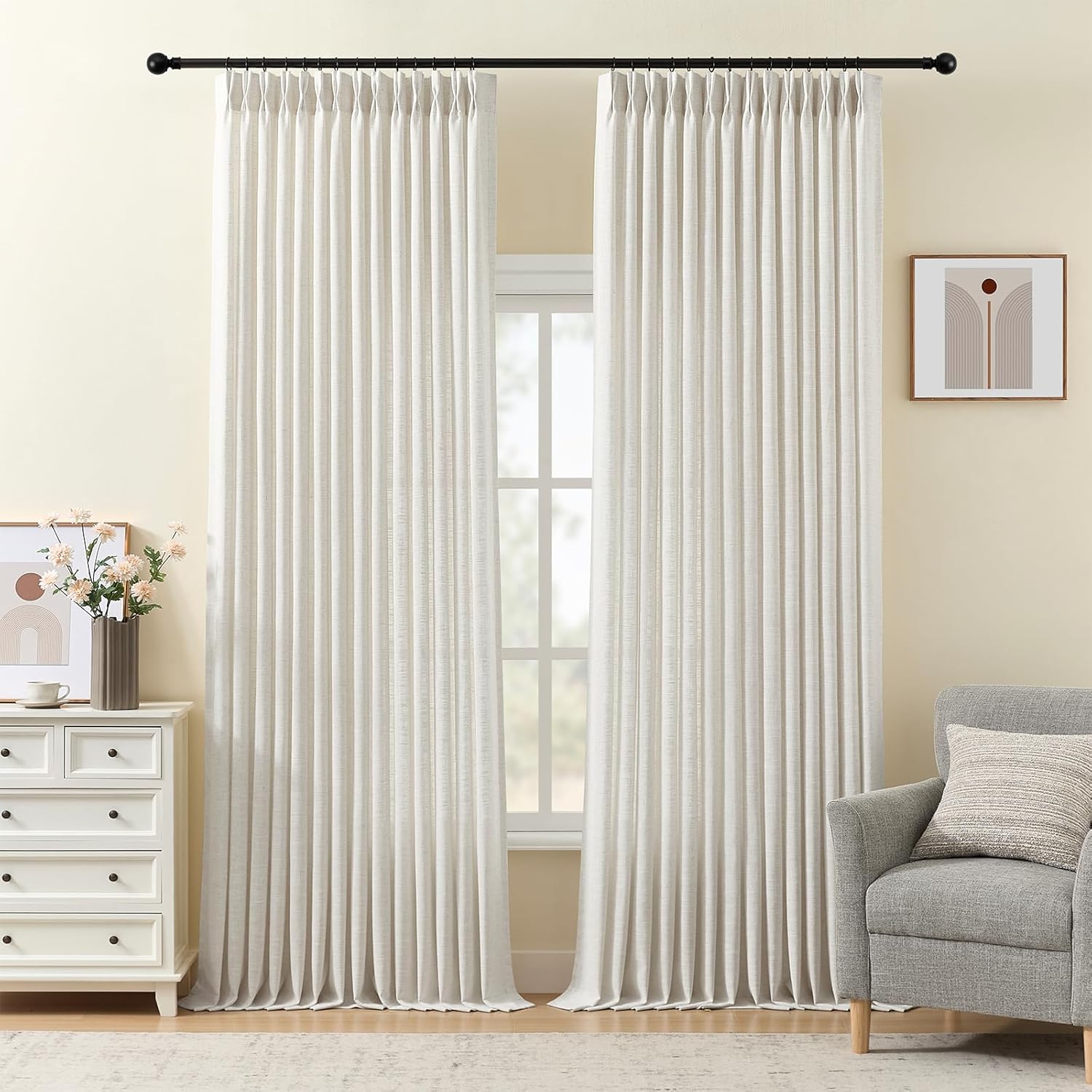 Nalqet 2 Panels Pinch Pleated Linen Curtains