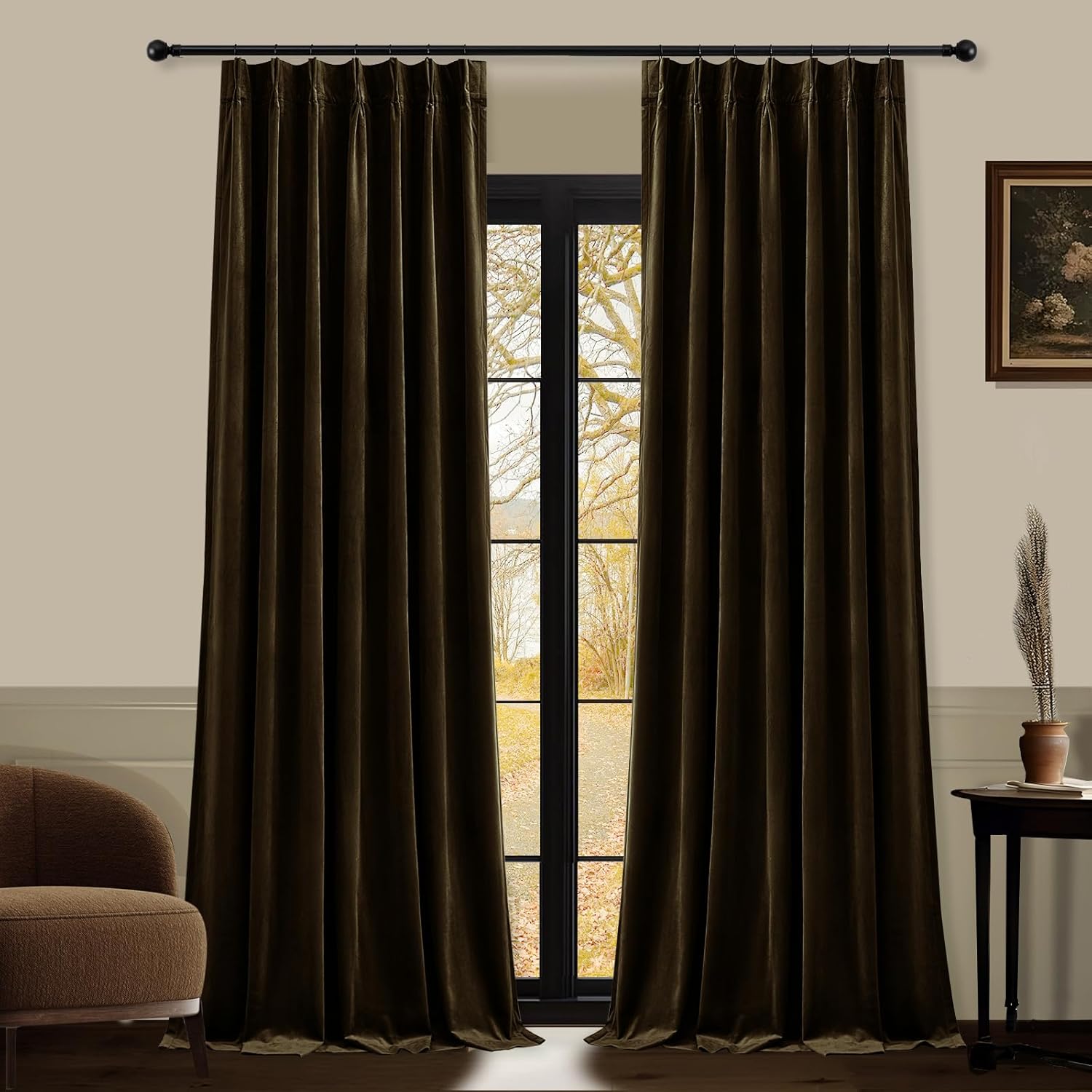 Nalqet 2 Panels Pinch Pleated Velvet Curtains