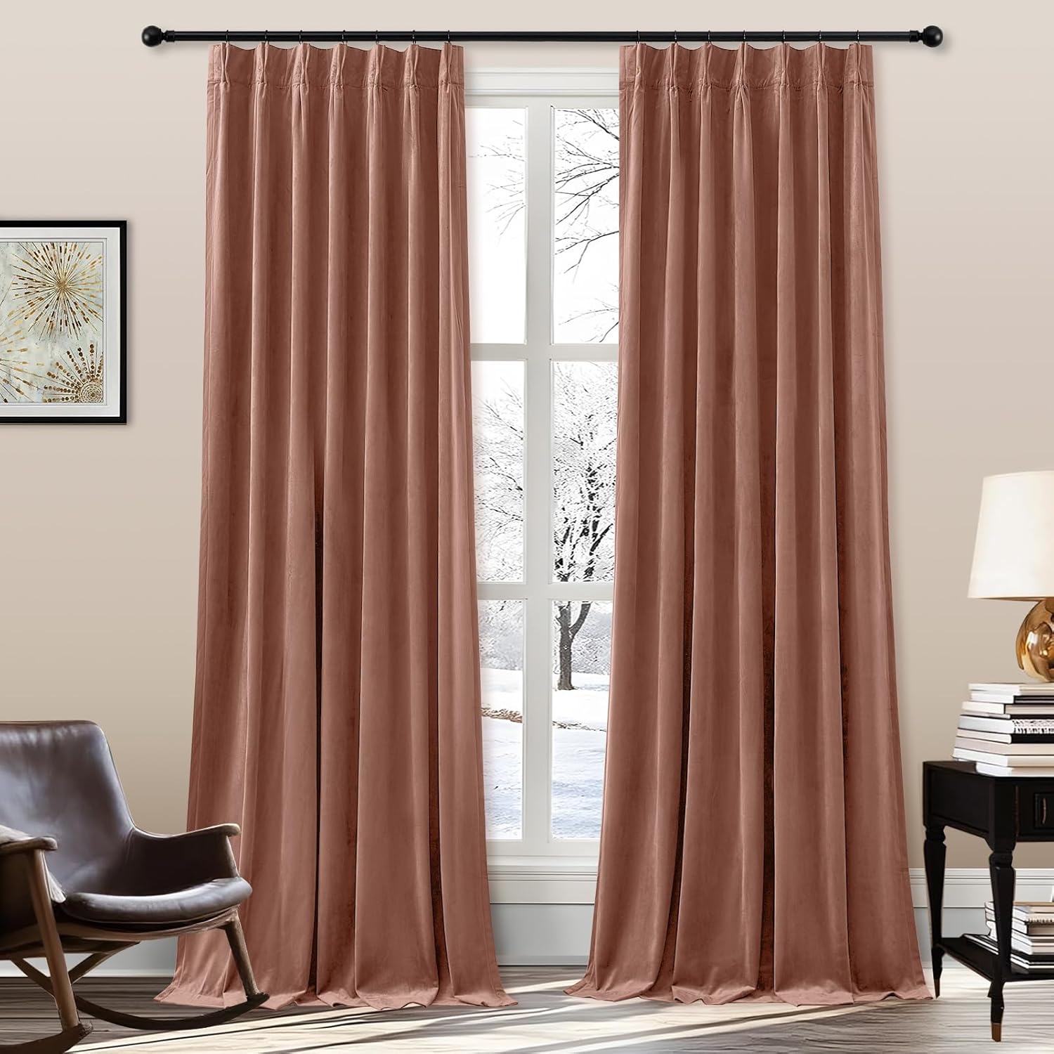 Nalqet 2 Panels Pinch Pleated Velvet Curtains