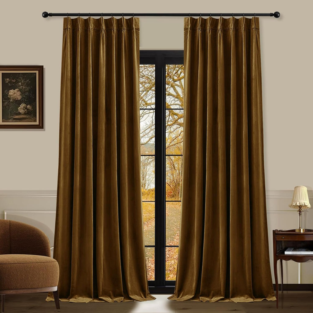 Nalqet 2 Panels Pinch Pleated Velvet Curtains