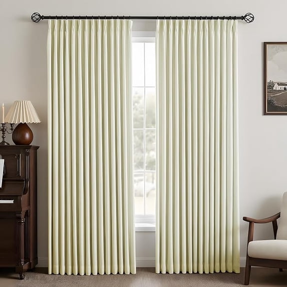 Nalqet Pinch Pleated Linen Blackout Curtains, 2 Panels 100% Black out, Thermal Insulated, Pleated Window Drapes with Rings Hooks, for Bedroom Living Room