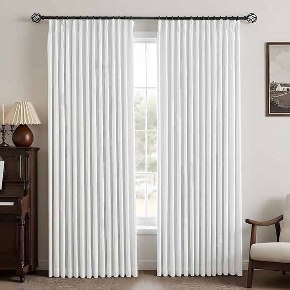 Nalqet Pinch Pleated Linen Blackout Curtains, 2 Panels 100% Black out, Thermal Insulated, Pleated Window Drapes with Rings Hooks, for Bedroom Living Room
