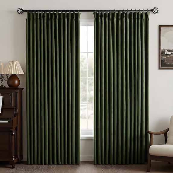 Nalqet Pinch Pleated Linen Blackout Curtains, 2 Panels 100% Black out, Thermal Insulated, Pleated Window Drapes with Rings Hooks, for Bedroom Living Room