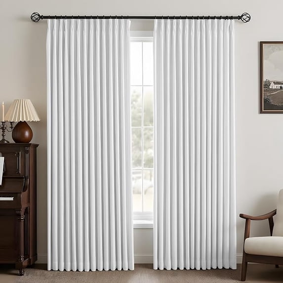 Nalqet Pinch Pleated Linen Blackout Curtains, 2 Panels 100% Black out, Thermal Insulated, Pleated Window Drapes with Rings Hooks, for Bedroom Living Room