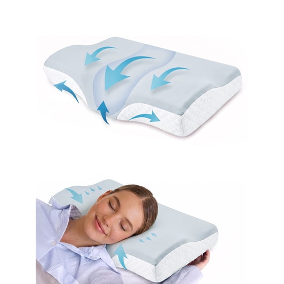 Nalqet 23.6×11.8 inch Memory Foam Cervical Neck Pillow – Provides Effective Pain Relief, Extremely Comfort, and Ergonomic Support for Side/Back/Stomach Sleepers
