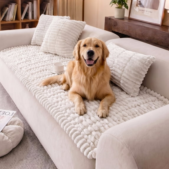 Nalqet Plush Sofa Slipcovers Honeycomb Pattern for 2 Cushion Couches – Washable Fuzzy Non Slip Furniture Protector Couch Cover for Pets and Dogs Cats