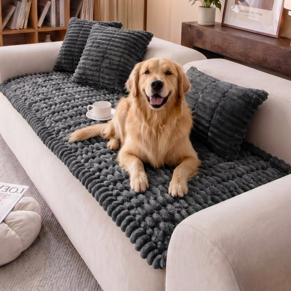 Nalqet Plush Sofa Slipcovers Honeycomb Pattern for 2 Cushion Couches – Washable Fuzzy Non Slip Furniture Protector Couch Cover for Pets and Dogs Cats