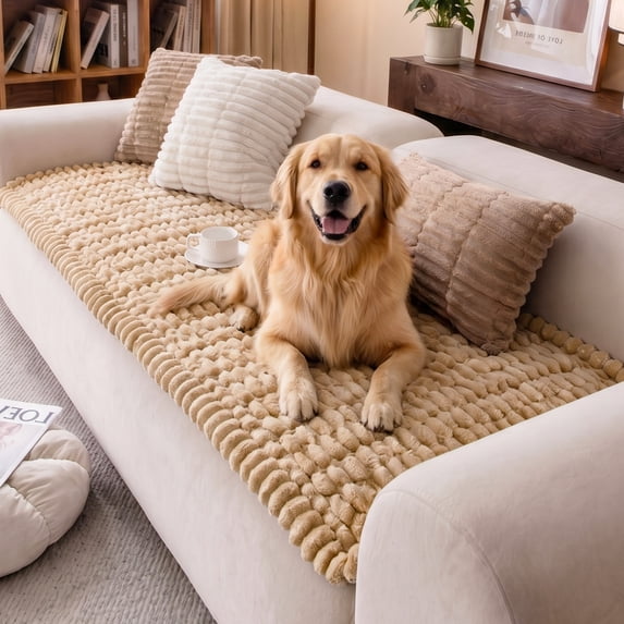 Nalqet Plush Sofa Slipcovers Honeycomb Pattern for 2 Cushion Couches – Washable Fuzzy Non Slip Furniture Protector Couch Cover for Pets and Dogs Cats
