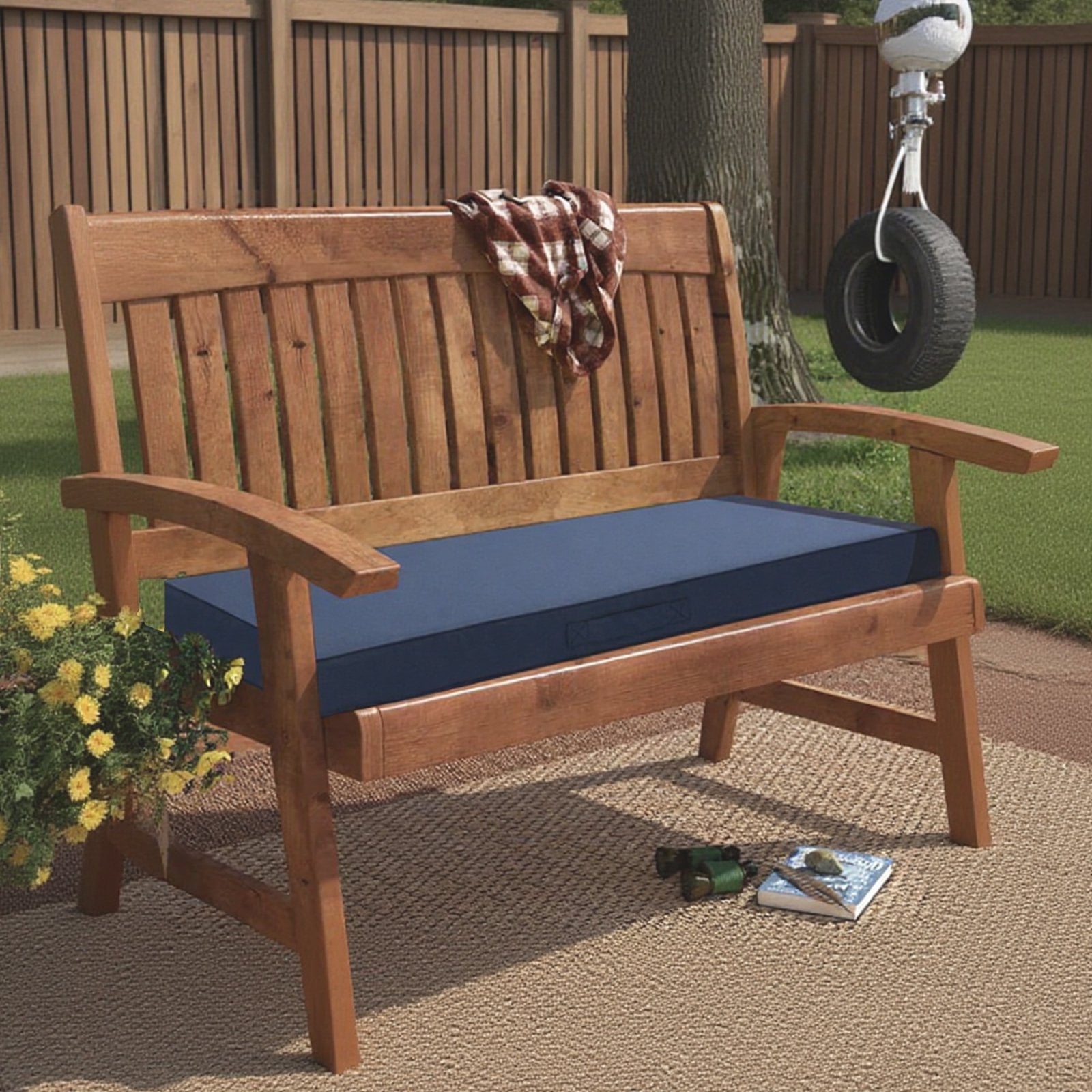 Nalqet Outdoor Bench Cushion, Memory Foam Patio Bench Cushion for Outdoor Furniture Waterproof, Porch Swing Pad with Handle and Adjustable Strap