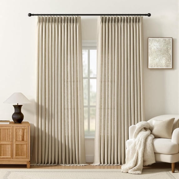 Nalqet Pinch Pleated Linen Curtains 2 Panels Set, Light Filtering Linen Blend Sheer Drapes Memory Trained Pleated Curtain Back Tab with Hooks Rings for Living Room Bedroom