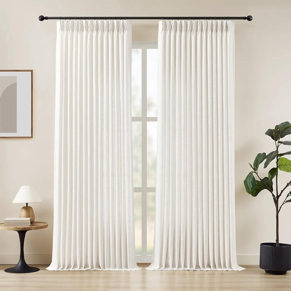 Nalqet Pinch Pleated Linen Curtains 2 Panels Set, Light Filtering Linen Blend Sheer Drapes Memory Trained Pleated Curtain Back Tab with Hooks Rings for Living Room Bedroom