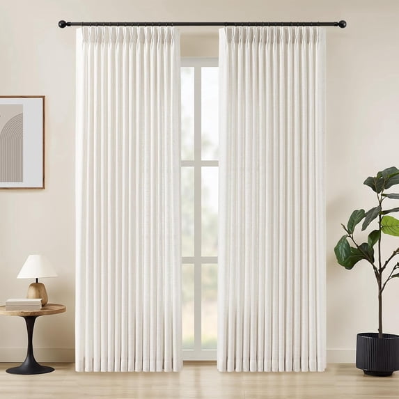 Nalqet Pinch Pleated Linen Curtains 2 Panels Set, Light Filtering Linen Blend Sheer Drapes Memory Trained Pleated Curtain Back Tab with Hooks Rings for Living Room Bedroom