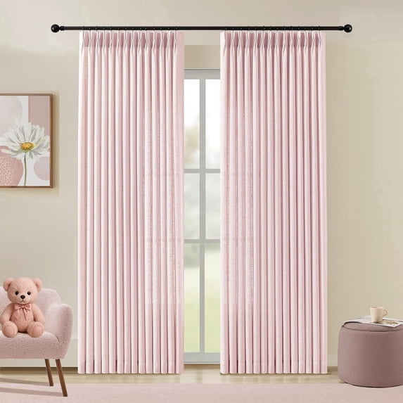 Nalqet Pinch Pleated Linen Curtains 2 Panels Set, Light Filtering Linen Blend Sheer Drapes Memory Trained Pleated Curtain Back Tab with Hooks Rings for Living Room Bedroom