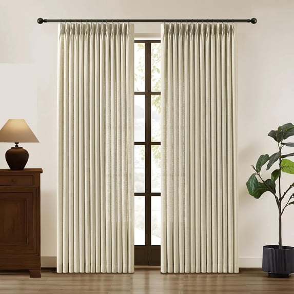 Nalqet Pinch Pleated Linen Curtains 2 Panels Set, Light Filtering Linen Blend Sheer Drapes Memory Trained Pleated Curtain Back Tab with Hooks Rings for Living Room Bedroom