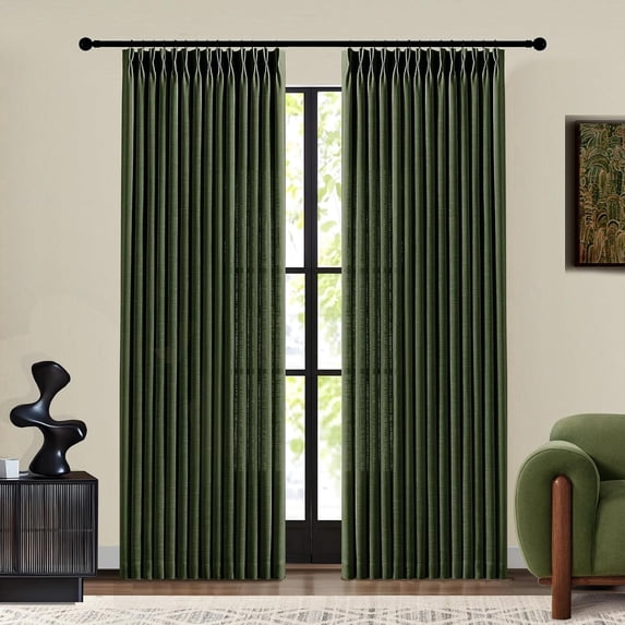 Nalqet Pinch Pleated Linen Curtains 2 Panels Set, Light Filtering Linen Blend Sheer Drapes Memory Trained Pleated Curtain Back Tab with Hooks Rings for Living Room Bedroom
