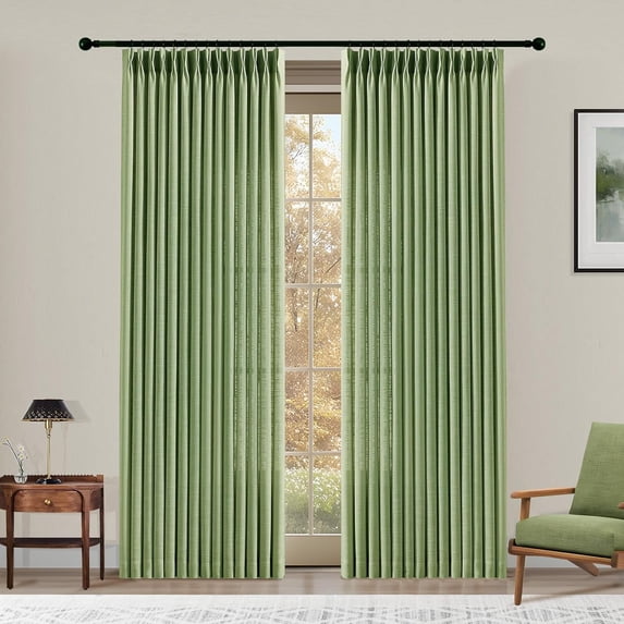 Nalqet Pinch Pleated Linen Curtains 2 Panels Set, Light Filtering Linen Blend Sheer Drapes Memory Trained Pleated Curtain Back Tab with Hooks Rings for Living Room Bedroom