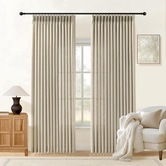 Nalqet Pinch Pleated Linen Curtains 2 Panels Set, Light Filtering Linen Blend Sheer Drapes Memory Trained Pleated Curtain Back Tab with Hooks Rings for Living Room Bedroom