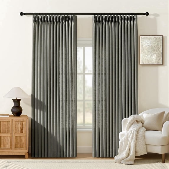 Nalqet Pinch Pleated Linen Curtains 2 Panels Set, Light Filtering Linen Blend Sheer Drapes Memory Trained Pleated Curtain Back Tab with Hooks Rings for Living Room Bedroom