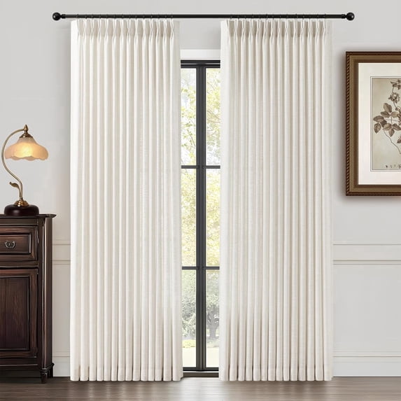 Nalqet Pinch Pleated Linen Curtains 2 Panels Set, Light Filtering Linen Blend Sheer Drapes Memory Trained Pleated Curtain Back Tab with Hooks Rings for Living Room Bedroom