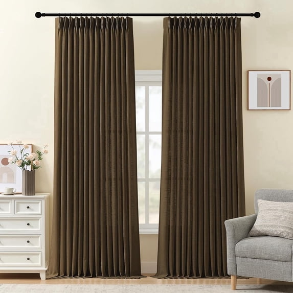 Nalqet Pinch Pleated Linen Curtains 2 Panels Set, Light Filtering Linen Blend Sheer Drapes Memory Trained Pleated Curtain Back Tab with Hooks Rings for Living Room Bedroom