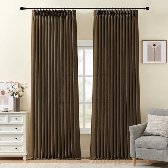Nalqet Pinch Pleated Linen Curtains 2 Panels Set, Light Filtering Linen Blend Sheer Drapes Memory Trained Pleated Curtain Back Tab with Hooks Rings for Living Room Bedroom