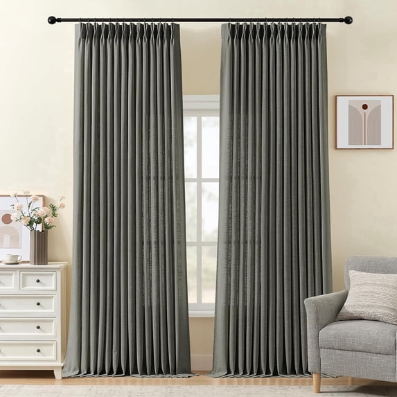 Nalqet Pinch Pleated Linen Curtains 2 Panels Set, Light Filtering Linen Blend Sheer Drapes Memory Trained Pleated Curtain Back Tab with Hooks Rings for Living Room Bedroom