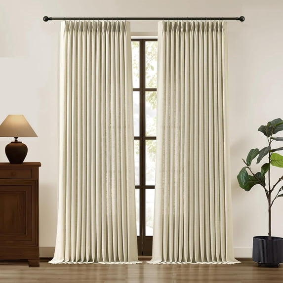 Nalqet Pinch Pleated Linen Curtains 2 Panels Set, Light Filtering Linen Blend Sheer Drapes Memory Trained Pleated Curtain Back Tab with Hooks Rings for Living Room Bedroom
