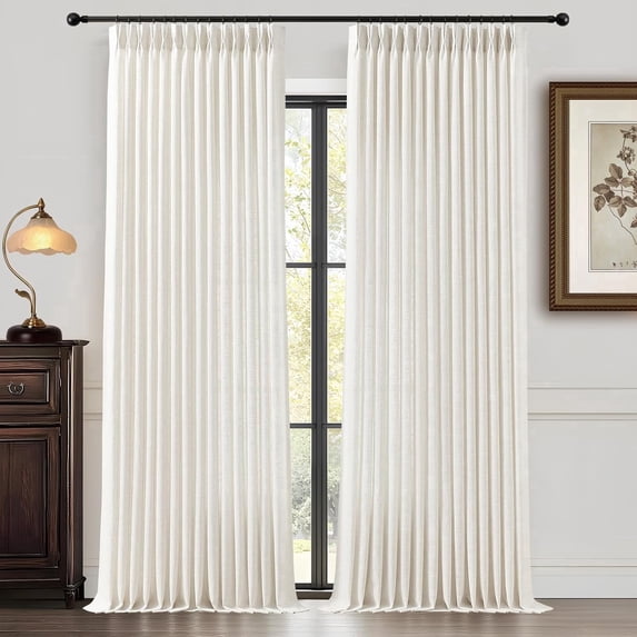 Nalqet Pinch Pleated Linen Curtains 2 Panels Set, Light Filtering Linen Blend Sheer Drapes Memory Trained Pleated Curtain Back Tab with Hooks Rings for Living Room Bedroom