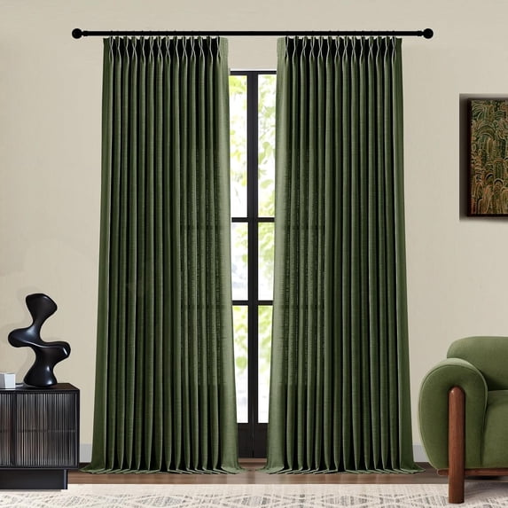 Nalqet Pinch Pleated Linen Curtains 2 Panels Set, Light Filtering Linen Blend Sheer Drapes Memory Trained Pleated Curtain Back Tab with Hooks Rings for Living Room Bedroom