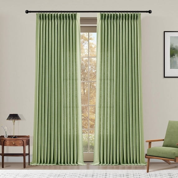 Nalqet Pinch Pleated Linen Curtains 2 Panels Set, Light Filtering Linen Blend Sheer Drapes Memory Trained Pleated Curtain Back Tab with Hooks Rings for Living Room Bedroom