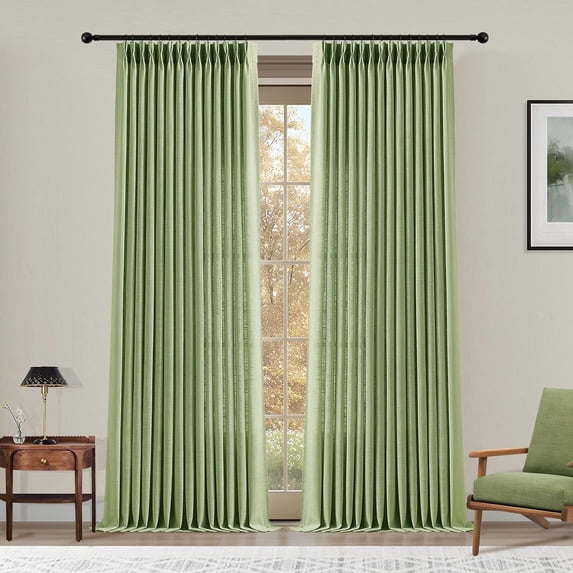 Nalqet Pinch Pleated Linen Curtains 2 Panels Set, Light Filtering Linen Blend Sheer Drapes Memory Trained Pleated Curtain Back Tab with Hooks Rings for Living Room Bedroom