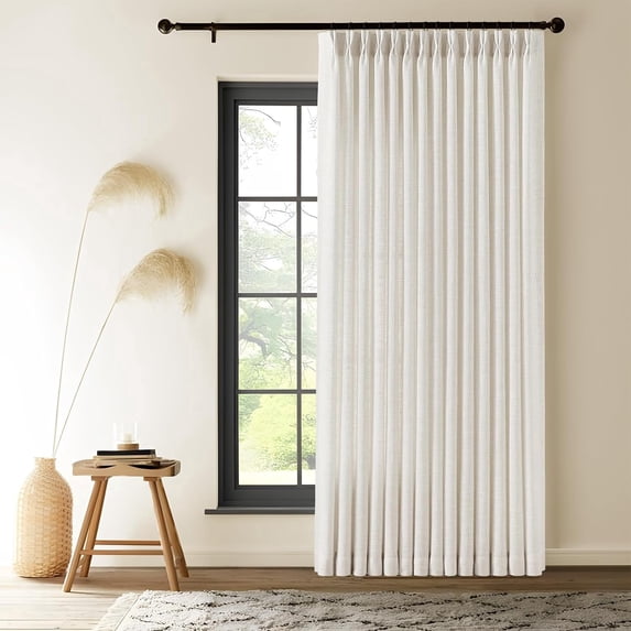 Nalqet Pinch Pleated Linen Curtains 2 Panels Set, Light Filtering Linen Blend Sheer Drapes Memory Trained Pleated Curtain Back Tab with Hooks Rings for Living Room Bedroom