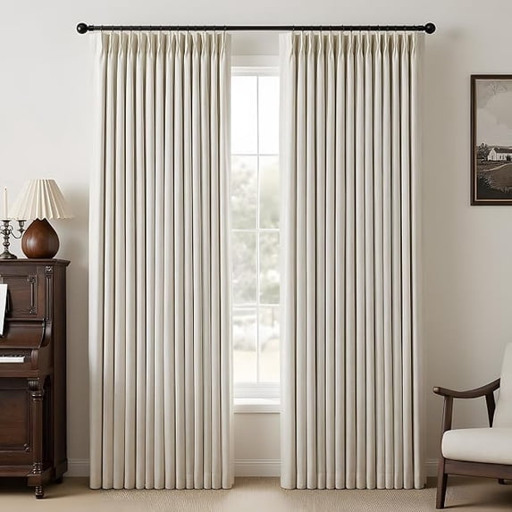 Nalqet Pinch Pleated Linen Blackout Curtains, 2 Panels 100% Black out, Thermal Insulated, Pleated Window Drapes with Rings Hooks, for Bedroom Living Room