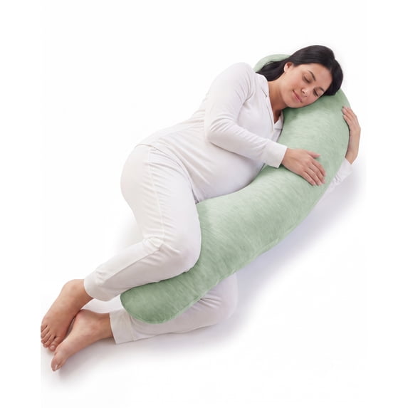 Nalqet Cooling J Shaped Pregnancy Pillow, 41×21 inch Full Body Pillow for Side Sleeping & Nursing, Cozy Support for Neck, Head, Back and Belly, Includes Soft Cover