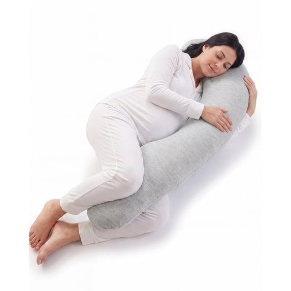 Nalqet Cooling J Shaped Pregnancy Pillow, 41×21 inch Full Body Pillow for Side Sleeping & Nursing, Cozy Support for Neck, Head, Back and Belly, Includes Soft Cover